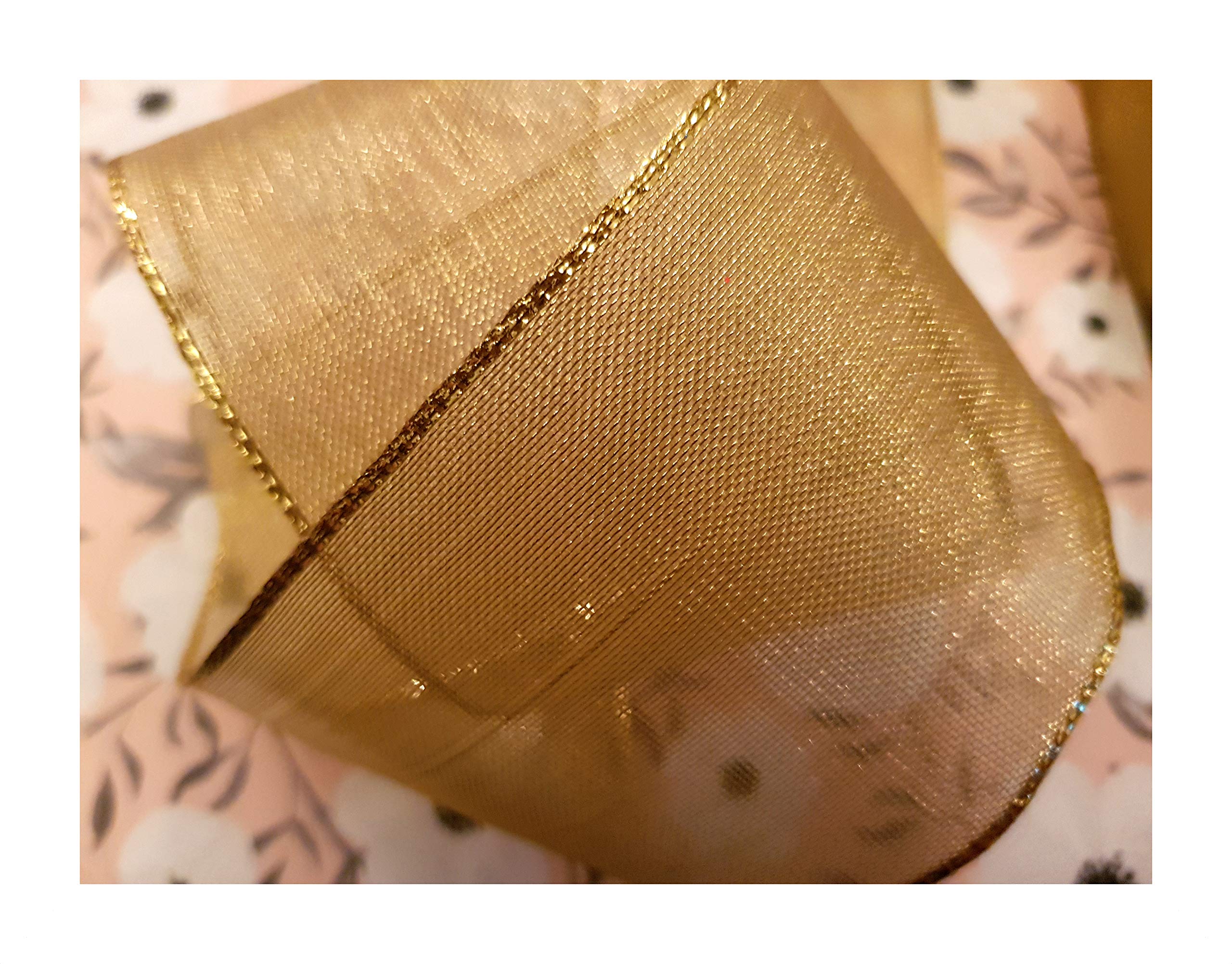 5m Premium French Gold Organza 2.5" / 6.3cms Wide Wired Ribbon Christmas etc. Professional Quality,