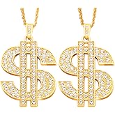 Spooktacular Creations 2 pcs Gold Dollar Chains Necklaces, Money Pendant Chain Hip Hop Dollar Sign Necklace Jewelry Halloween Accessory for Men Women Dress Up Party