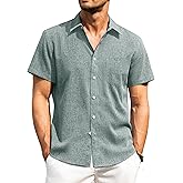 Alimens & Gentle Mens Linen Shirts Short Sleeve Button Down Shirts Wrinkle Free Casual Vacation Beach Summer Tops