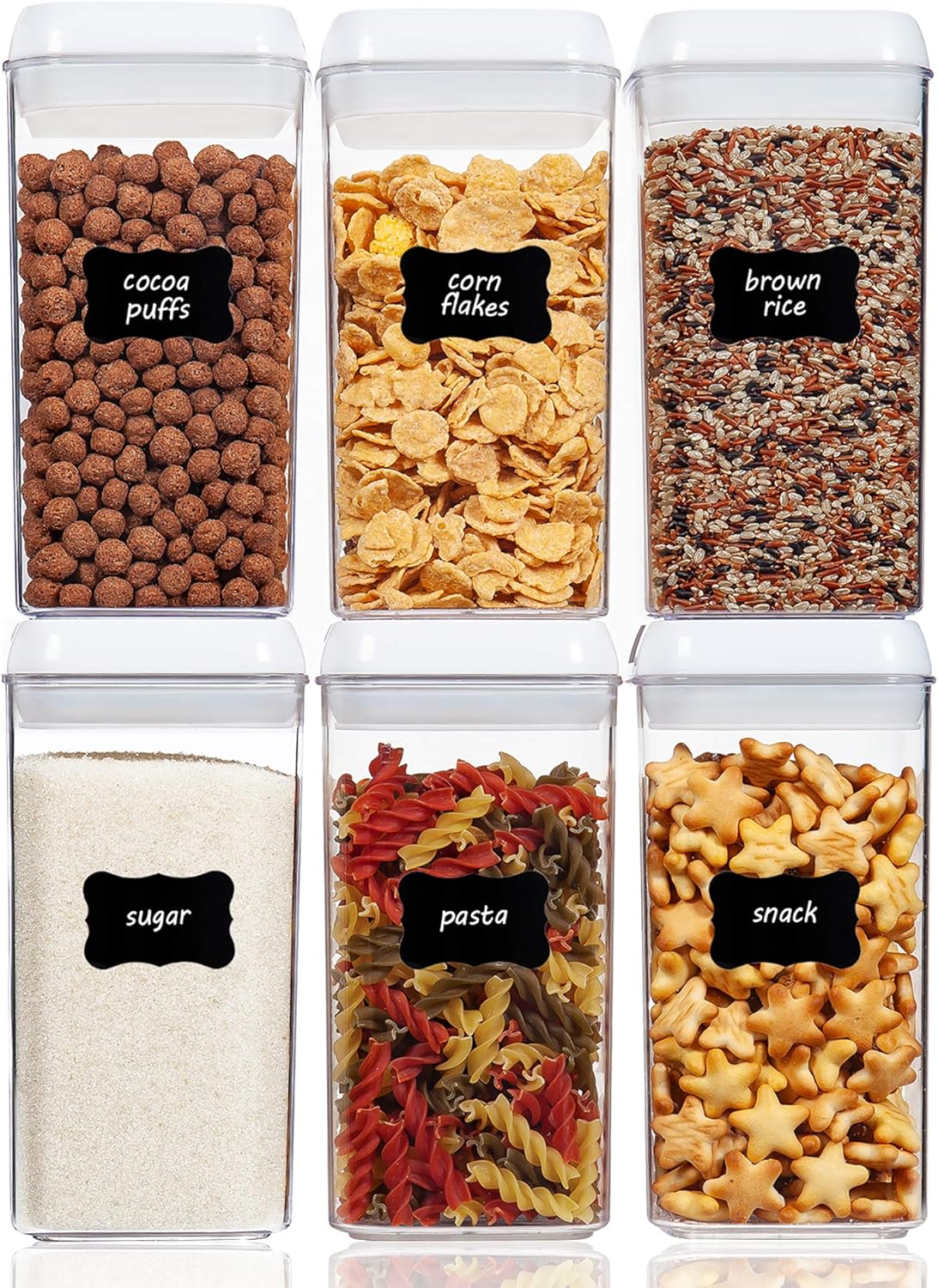 Airtight Food Storage Containers, Vtopmart 6 Pieces Medium BPA Free Plastic Canister with Easy Lock Lids, for Kitchen Pantry Organization and Storage, Include 24 Labels