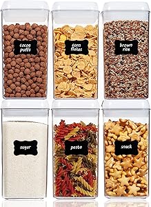 Airtight Food Storage Containers, Vtopmart 6 Pieces Medium BPA Free Plastic Canister with Easy Lock Lids, for Kitchen Pantry Organization and Storage, Include 24 Labels