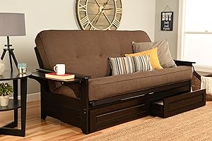 Kodiak Furniture Phoenix Full Size Futon In Espresso Finish With Storage Drawers, Linen Cocoa