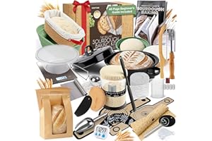 Super Deluxe All Inclusive Sourdough Starter Kit with Pot, Sourdough Baking Supplies, Ladder, Oval and Round Cooking Slings, 