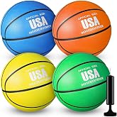 Libima 4 Pcs Rubber Basketball Bulk | Official Size for Kids Adult Youth, Training Streetball Basketball with Pump Indoor Outdoor, Training School Recess Equipment