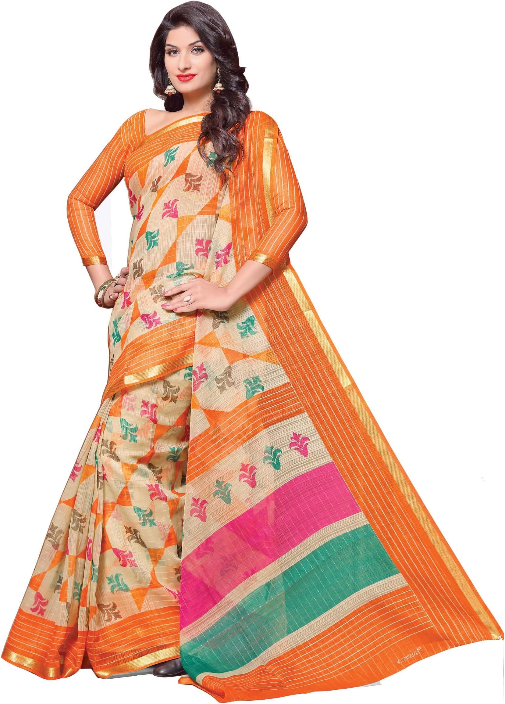 Miraan Women's Cotton Saree with Blouse Piece, Free Size (Multicolour, Srh99)