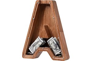 LADENK Piggy Bank for Kids Boys Girls, Wooden Large Letter Piggy Bank Alphabet Money Bank with Initial A, Coin Bank Fun Gifts for Birthday, Christmas, Festival, Baby Shower