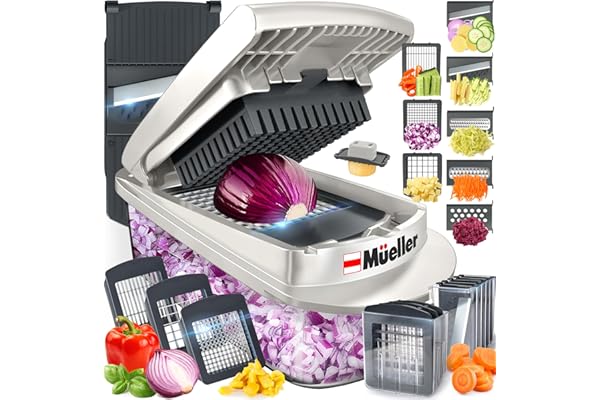 Mueller Pro-Series 10-in-1, 8 Blade Vegetable Chopper, Onion Mincer, Cutter, Dicer, Egg Slicer with Container, French Fry Cutter Potatoe Slicer, Home Essentials & Kitchen Gadgets, Salad Chopper