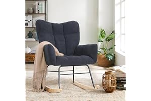 Kromax Rocking Chair Nursery, Comfy Baby Rocker Glider, High Back, Modern Teddy Fabric, for Bedroom, Nursing, Living Room, Grey