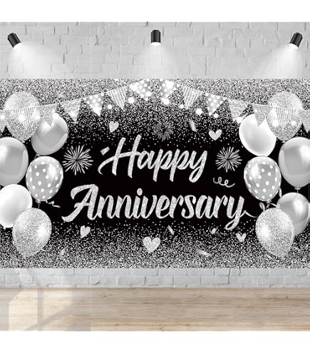 "Happy 100th Anniversary" Hintergrund-Banner – 120 X 180 Cm, Marineblau/silber, Aus Robustem Polyester