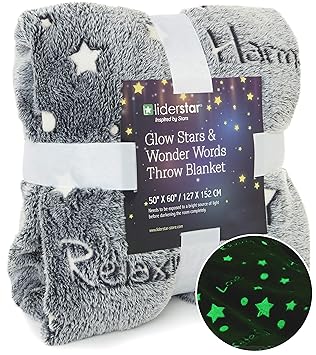 Liderstar Glow In The Dark Throw Blanketsuper Soft Fuzzy Fluffy Plush Fleecedecorated With Stars And Words Of Healing Christmas Birthday Gift For