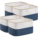 UBBCARE 4 Pack Baskets for Organizing, Woven Storage Baskets for Toys and Towel, Rectangle Cotton Rope Basket with Handles, 14''L x9''W x8''H, Navy Blue