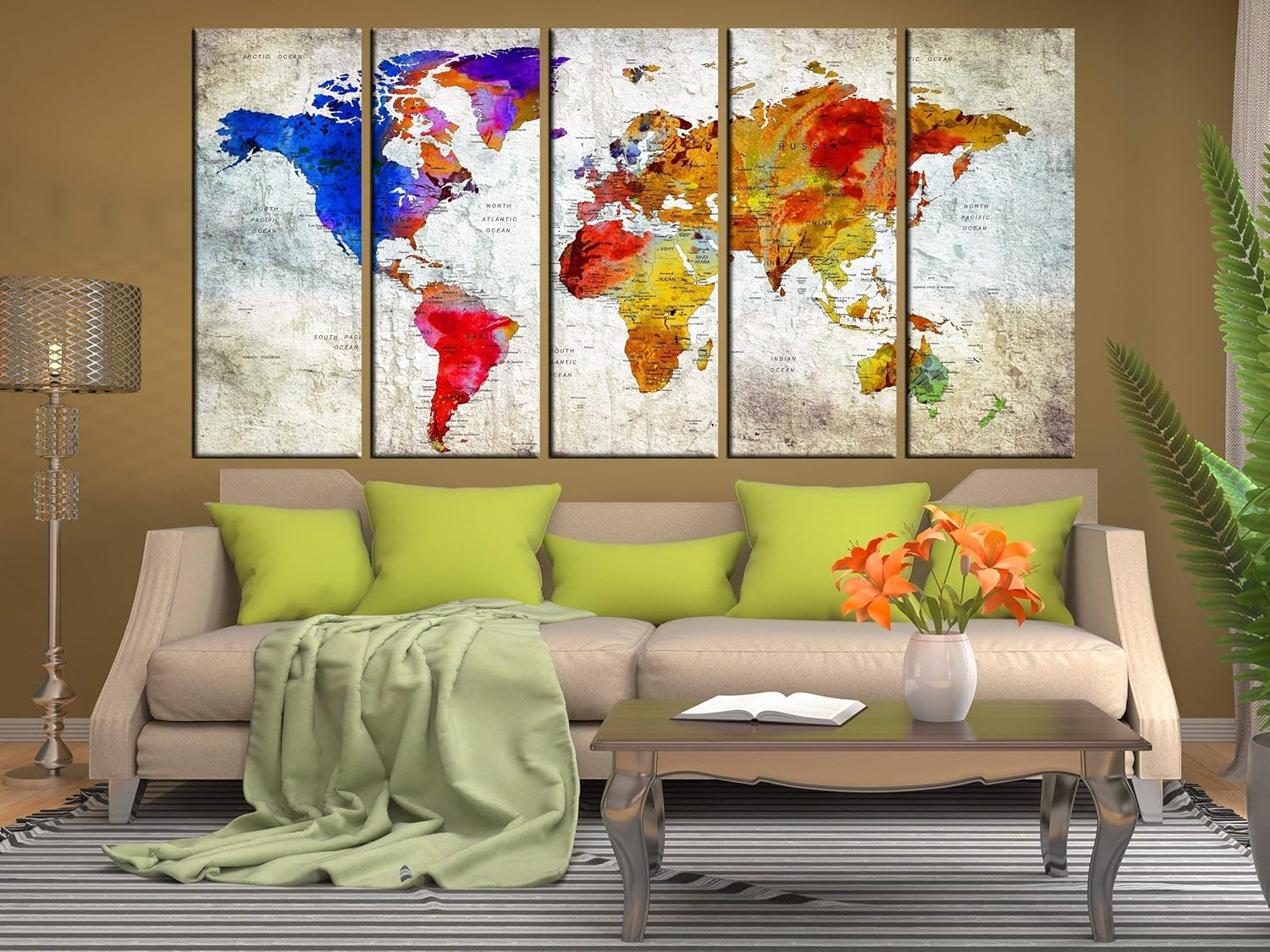 Detailed World Map Canvas Wall Art Push Pin Travel Map