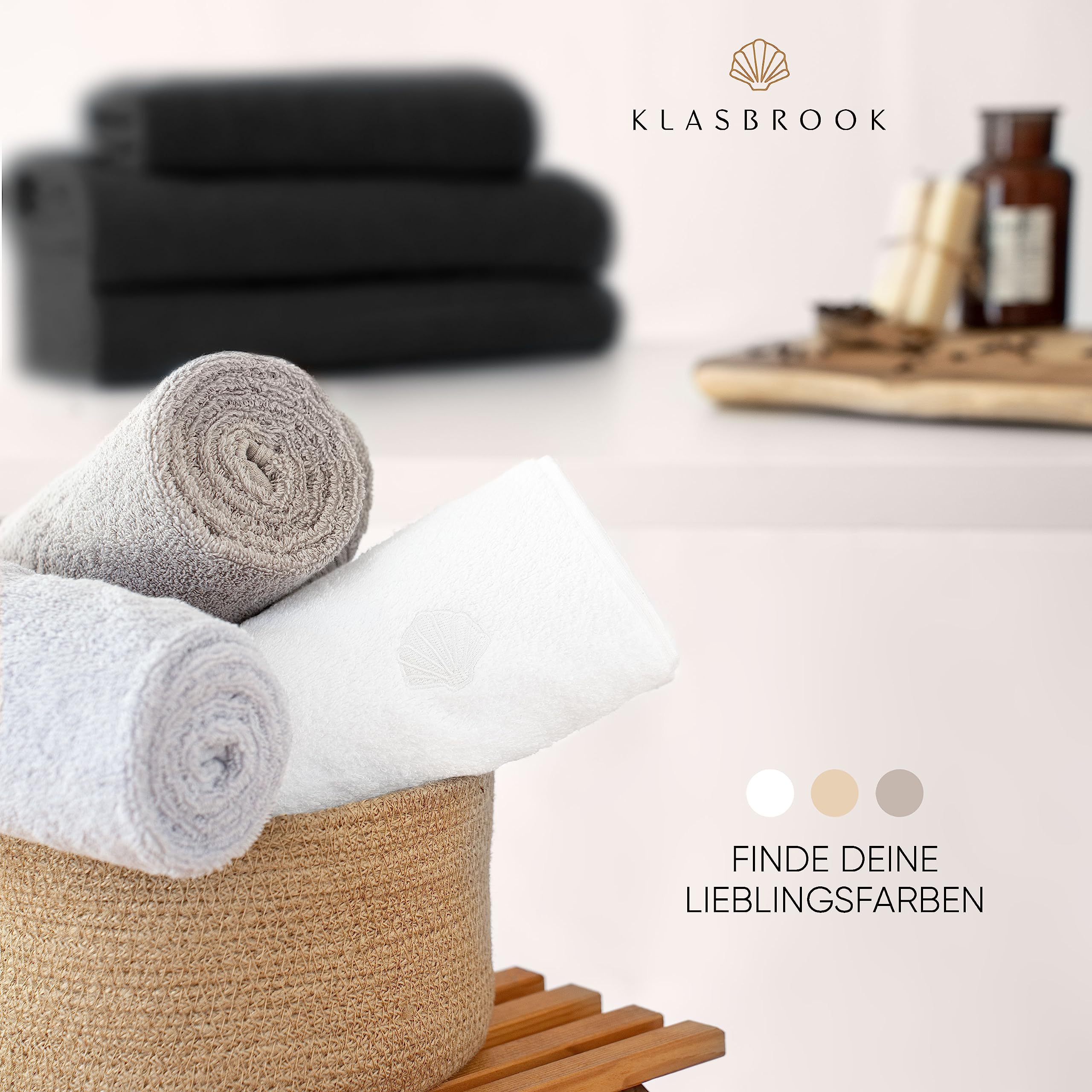 KLASBROOK® Linnea 6 teiliges Luxus Handtücher Set Schwarz, extra flauschig und saugfähig aus 100% Baumwolle Oeko-TEX 100 Zertifiziert mit Aufhänger, 4 Handtücher 50x100 + 2 Badetücher 70x140 5