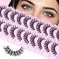 False Lashes Natural Eyelashes Fluffy Lashes D Curl Eyelashes 14mm 3D Volume Wispy Fake Eyelashes Strips Clear Band 10 Pairs Lashes Pack by Calphdiar