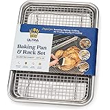 Oven-Safe Baking Pan with Cooling Rack Set - Quarter Sheet Pan Size - Includes Premium Aluminum Baking Sheet and 100% Stainle