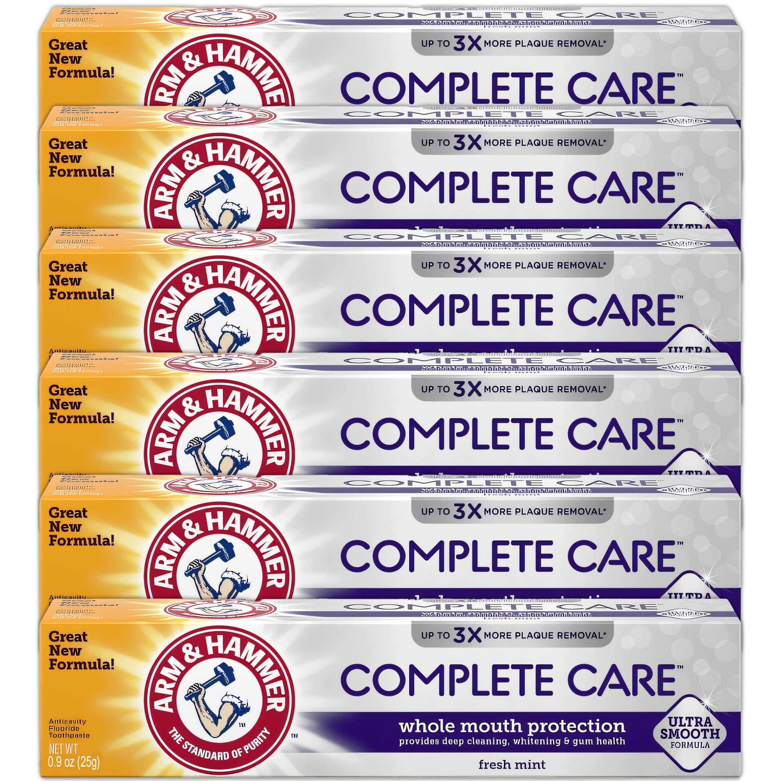 ARM & HAMMER Complete Care Fluoride Toothpaste with Baking Soda, Fresh Mint, Travel Size 0.9 oz (6-Pack)