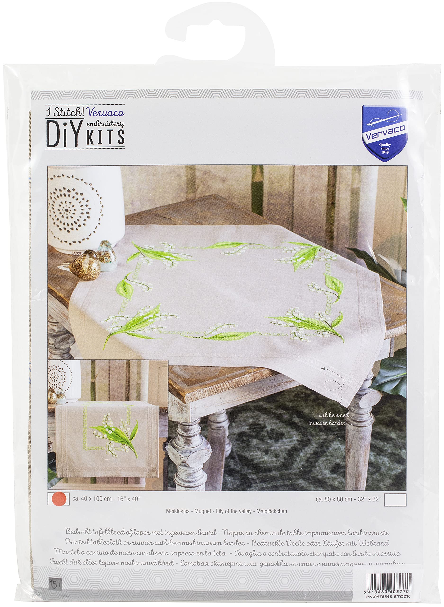 Vervaco PN-0178518 Table Runner Cross Stitch Set Pre-Drawn Cotton Lily of The Valley C1