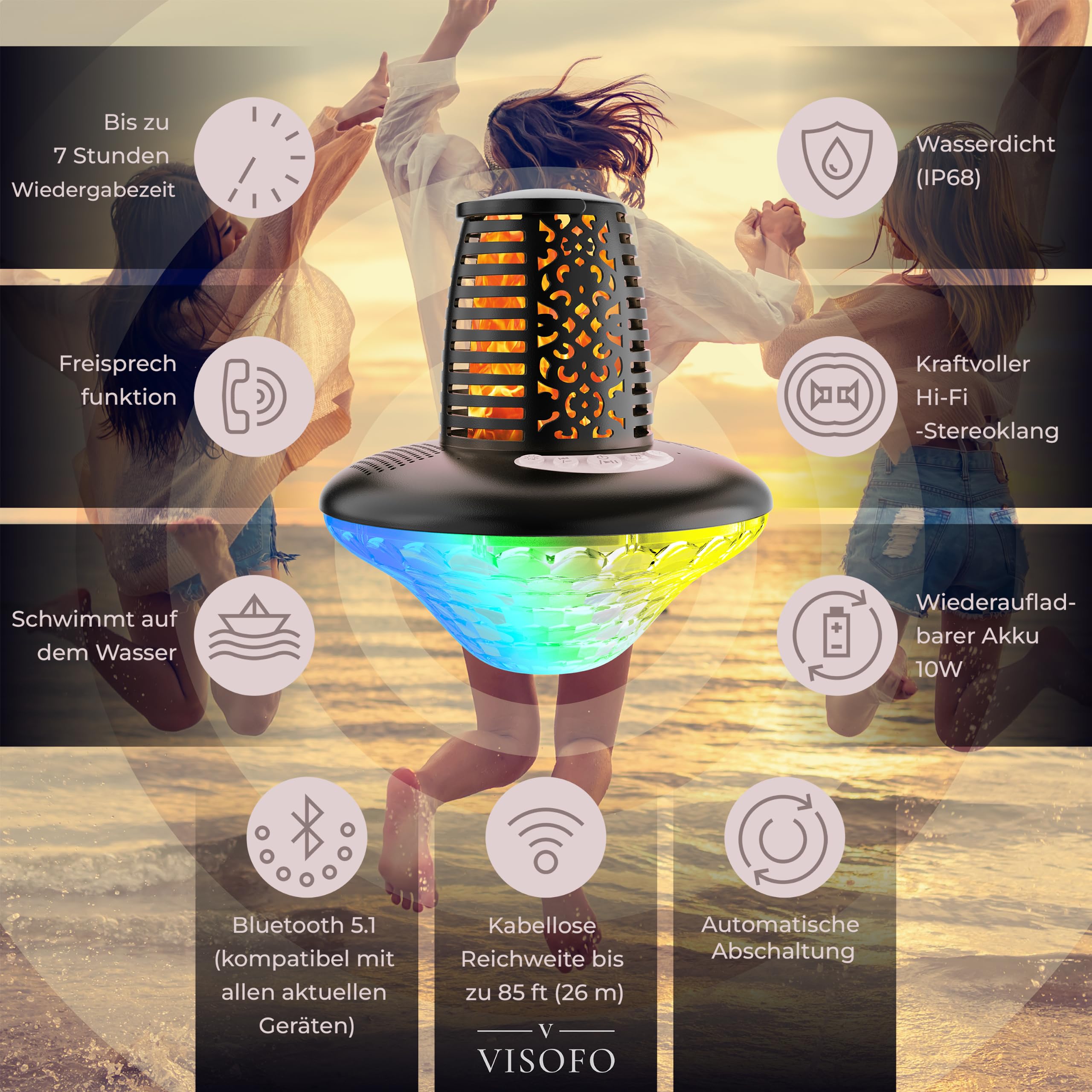 VISOFO Schwimmender Bluetooth-Pool-Lautsprecher mit Lichtern | Poolzubehör über dem Boden und im Erdgeschoss | wasserdicht IP68 Whirlpool Outdoor Patio Deals Wireless Cool Stuff Decor Fun 4