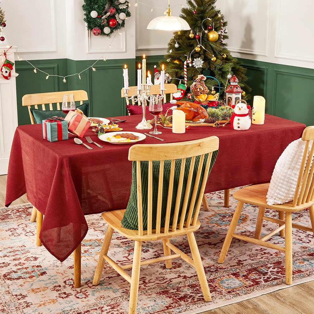 Deconovo Square Faux Linen Table Cover 59x59in Water Resistant Red