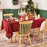Deconovo Square Faux Linen Table Cover 59x59in Water Resistant Red