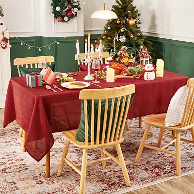 Deconovo Square Faux Linen Table Cover 59x59in Water Resistant Red