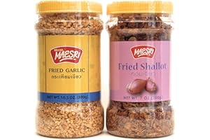 MAESRI BRAND Maesri Fried Shallot & Fried Garlic Combo Pack, Ingredient & Garnish widely used in Asian Cooking, 7 Ounce & 10.5 Once Jar, 2 Piece Assortment