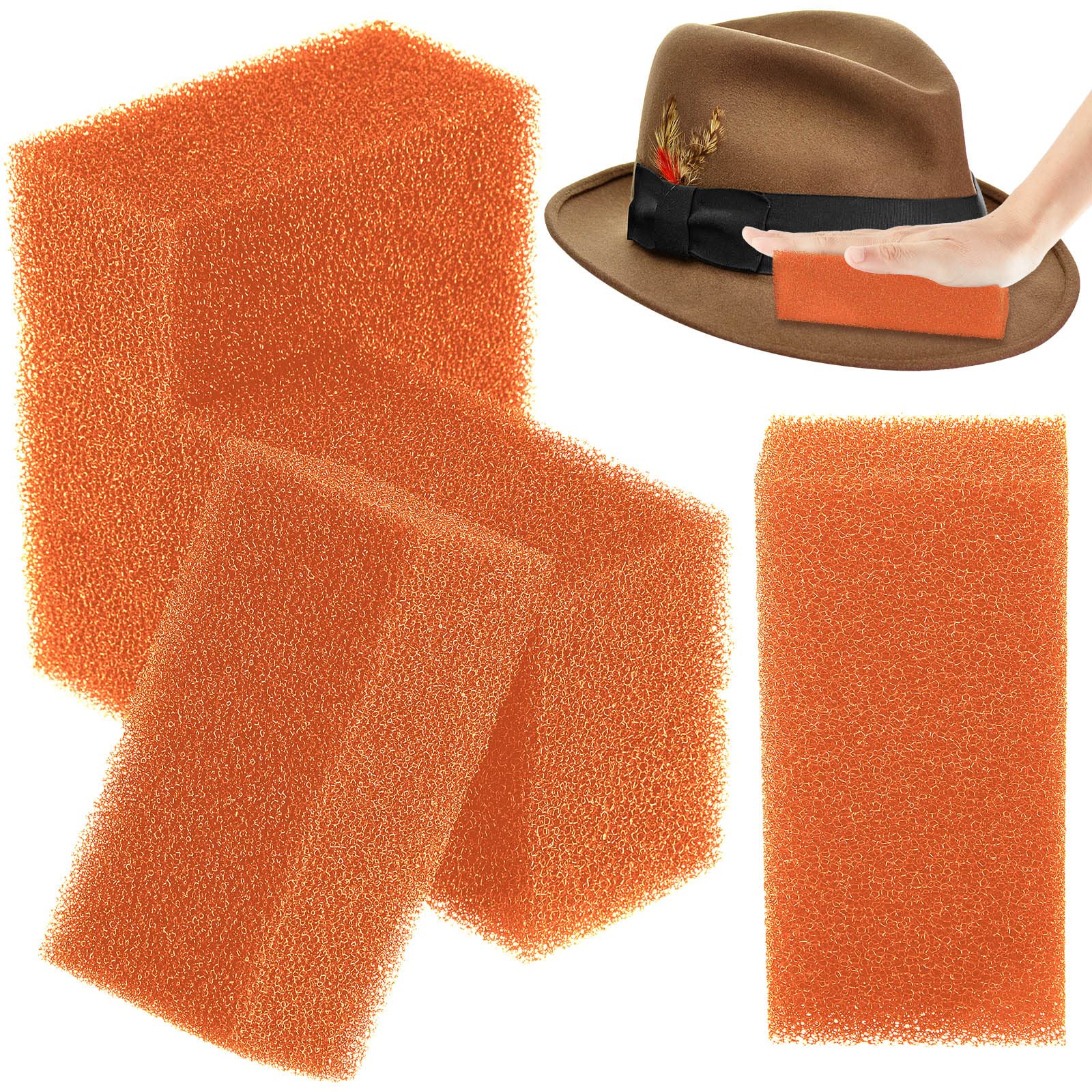 Photo 1 of 6 Pieces Felt Hat Cleaning Sponges Felt Hat Cleaner Western Hat Brush Cleaner Orange Sponges for Cleaning Household Sponges for Cowboy Cowgirl Hats Care