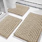 Yimobra Bathroom Rug Set 3 Piece - Super Absorbent Quick Dry Chenille Bath Mats & Toilet Rug, Non Slip Machine Washable, Extra Thick Shaggy Floor Mat for Shower Tub Sink, Camel