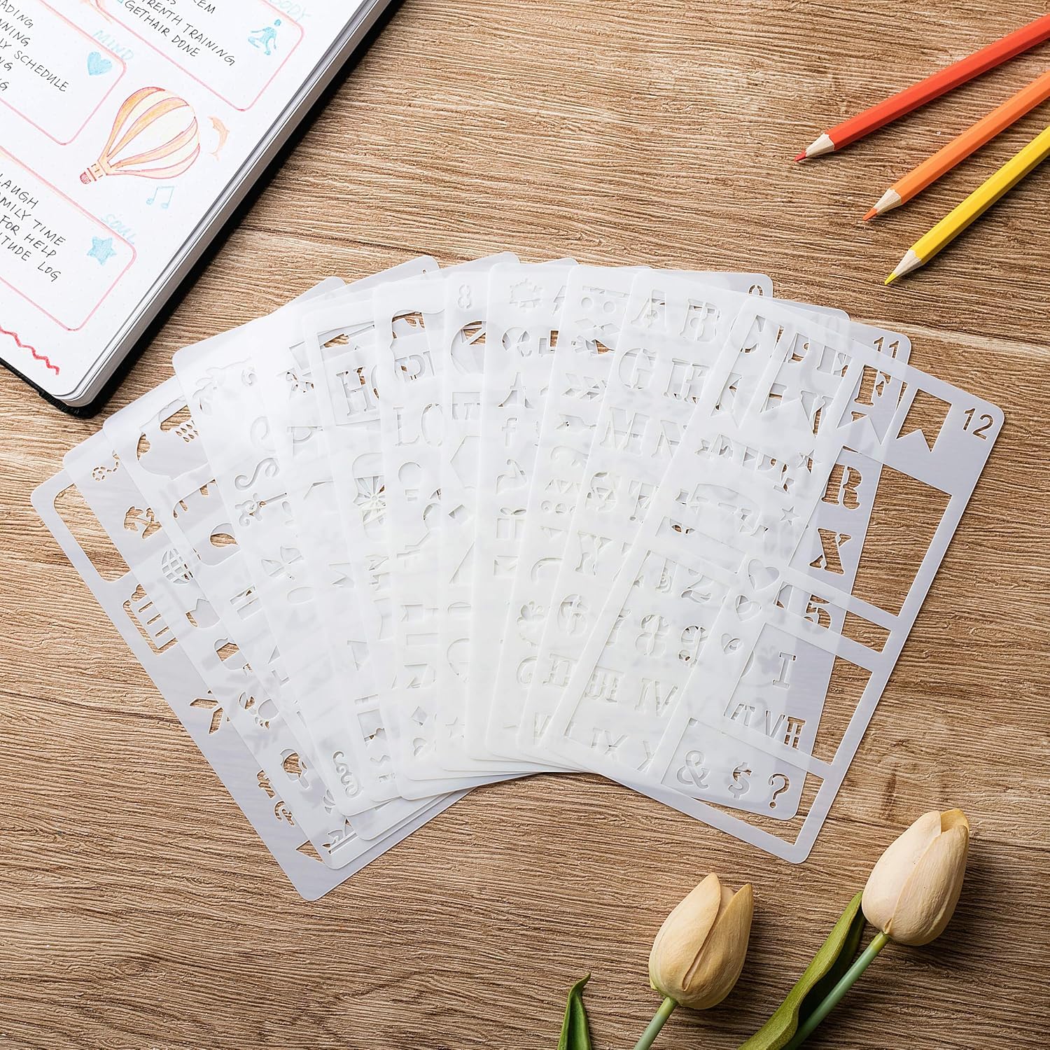 Mr. Pen- 12 Pack Journal Stencils, 4x7 Inch, Bullet Journaling Supplies, Stencil Set for Planners