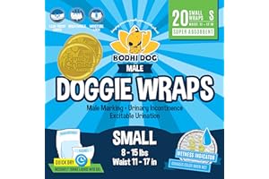 Bodhi Dog Disposable Male Dog Diapers - Super Absorbent, Leak-Proof Pee Wraps - Adjustable Fit, Comfortable Design, Advanced Moisture Control, and Wetness Indicator - Small (20 Count)