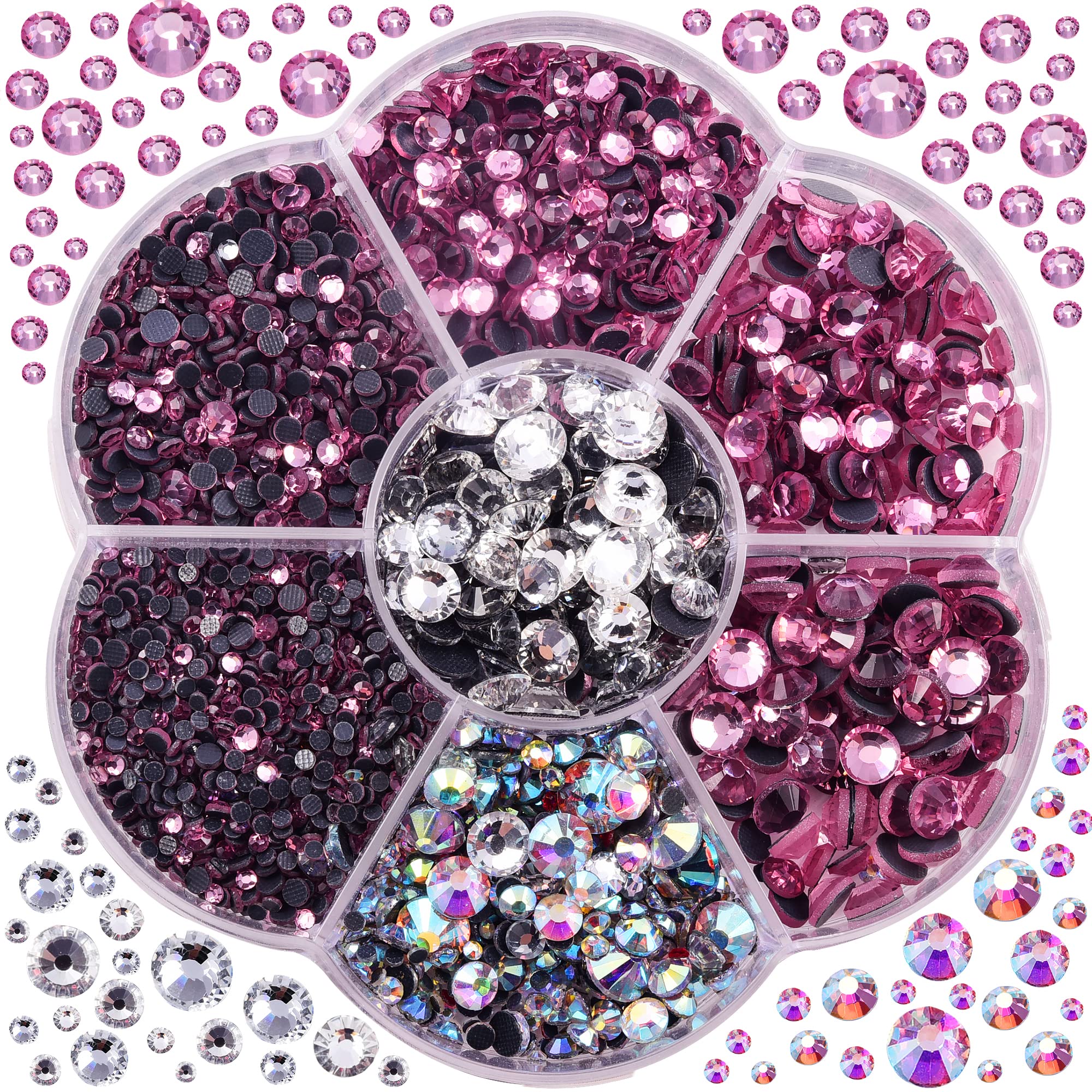 Blinginbox 3000pcs Hotfix Rhinestones, Pink Hotfix Crystal Rhinestones Mixed Sizes SS6-SS30 Gems for Clothes and Craft DIY Decorations(Lt.Pink)