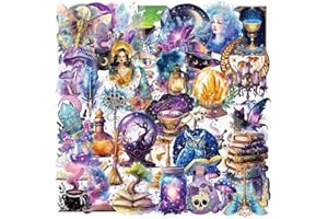 YOKSAS 50-Piece Mystical Witchy Fantasy Aesthetic Sticker – Magical Witchcraft Stickers with Crystals, Moons, Witches, Owls, Potions, Cauldrons, Mushrooms for Scrapbooking, Journals, Laptops, Gifts