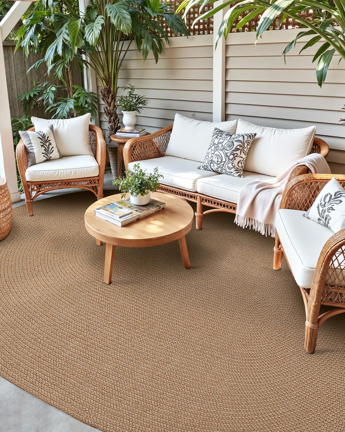Photo 1 of DEXI Oval Jute Rug Natural Fiber 6x9, Braided Woven Sisal Rugs No Shed, Large Neutral Area Carpet Mat for Outdoor Patio Dining Living Room Farmhouse, Tan Brown