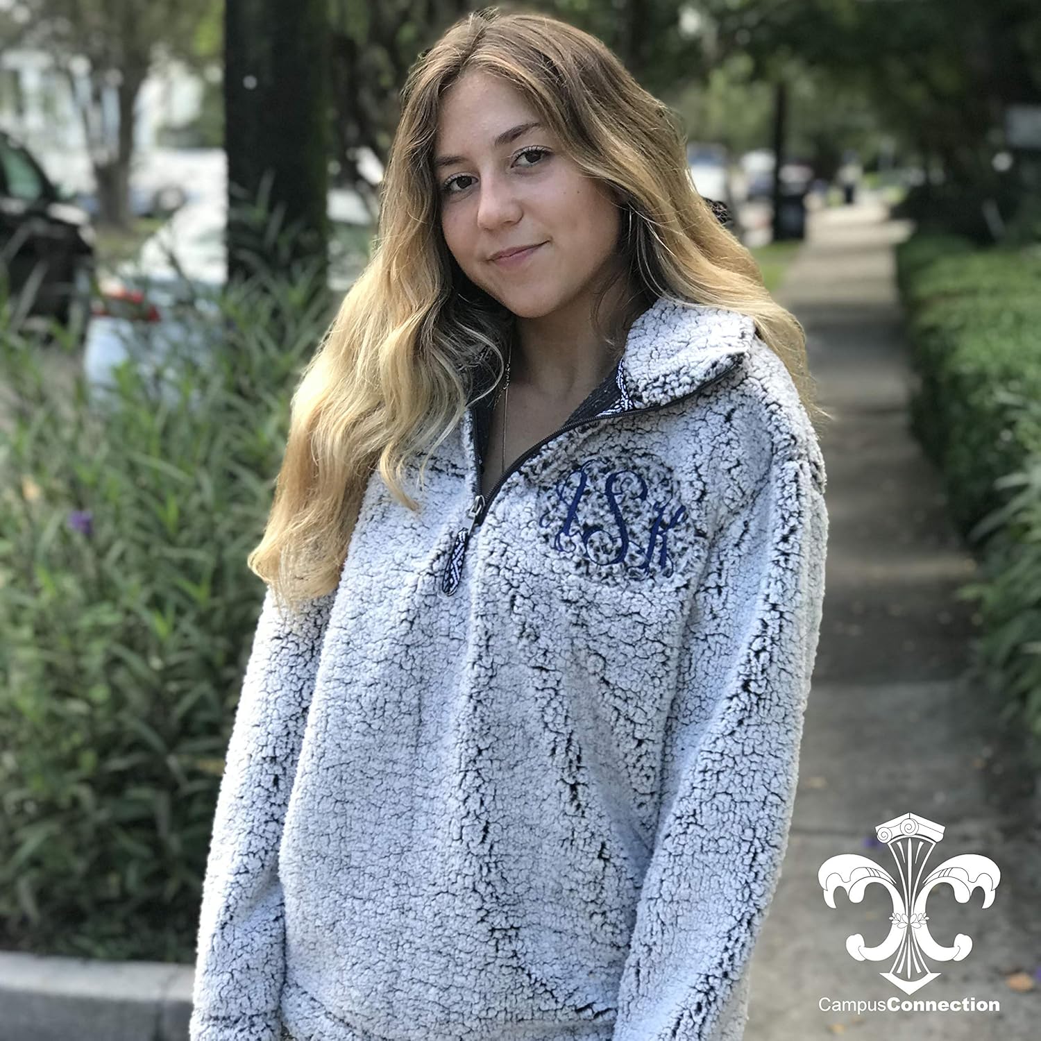 monogrammed sherpa pullover