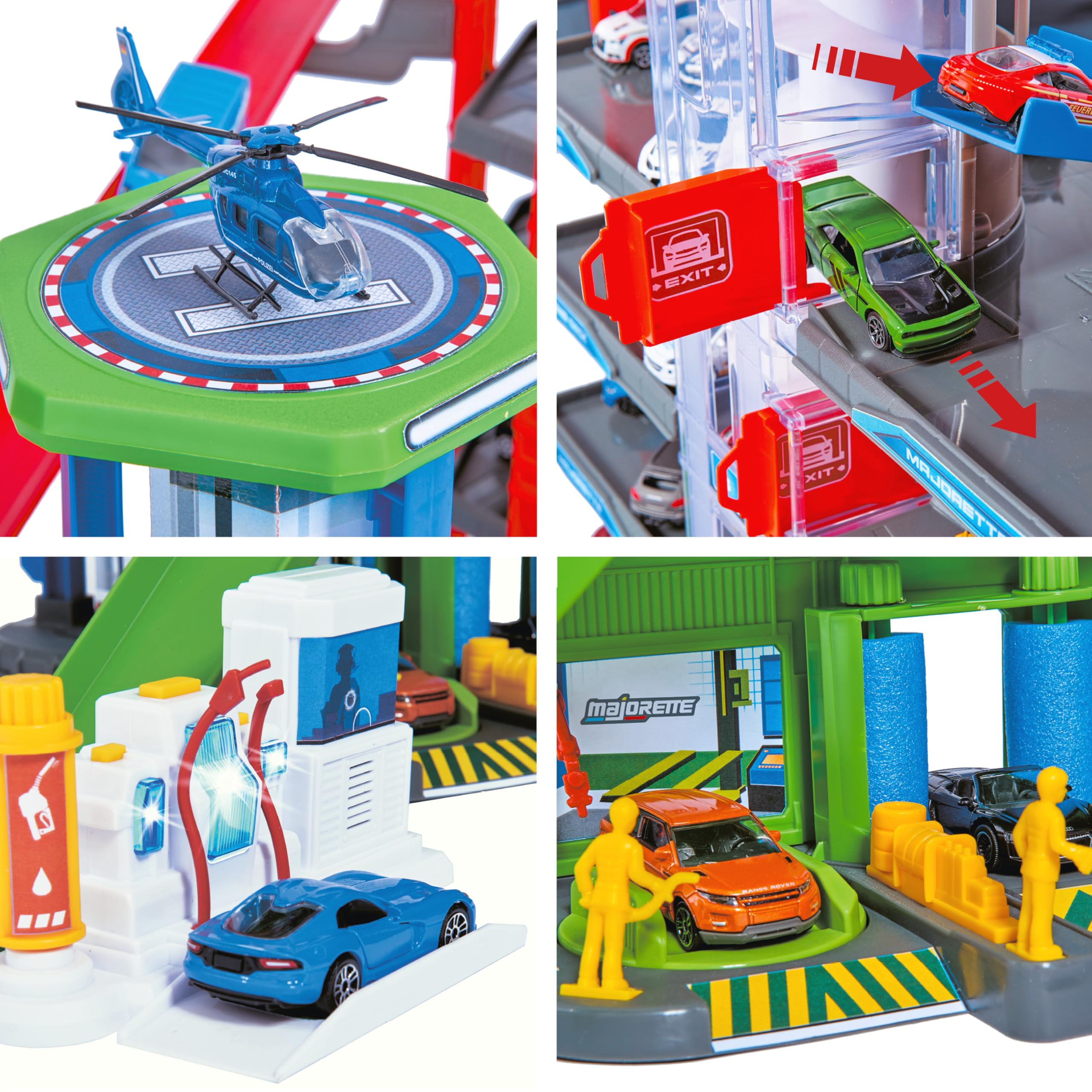 DICKIE TOYS: Majorette Super City Garage Playset with 6 Die-Cast Cars, Parking Building Play World on Seven Floors, 6 Light and Sound Effect Systems, For Ages 3 and up , 128 x 78 x 73 cm