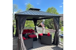 Domi Hardtop Gazebos 10x12FT, Aluminum Metal Gazebo with Galvanized Steel Double Roof Canopy, Curtain and Netting, Permanent 