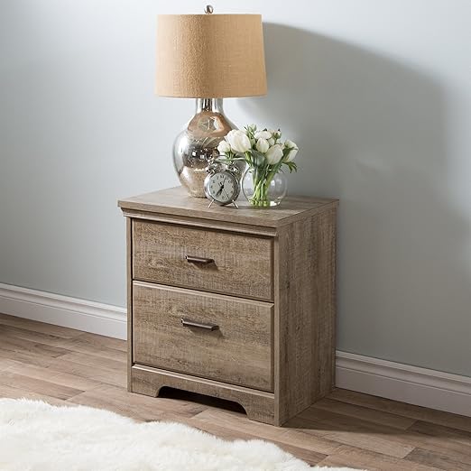 Amazon Com South Shore Versa 2 Drawer Nightstand Weathered Oak With Antique Handles Furniture Decor