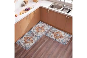 UBTKEY Boho Kitchen Rugs Sets of 2, Non Slip Washable Bohemian Rugs and Mats for Kitchen Floor, Boho Kitchen Decor, 17"x30"+17"x47" (Boho)