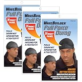 Wavebuilder Full Force V-Front Durag, Black, 3-Pack