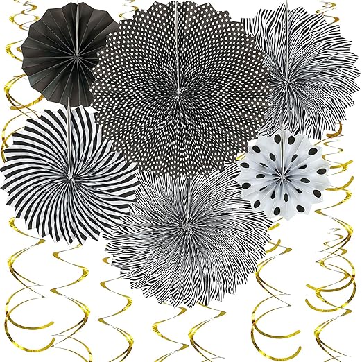 Amazon Com Juicy Moom Black Gold Hanging Paper Fans Decorations