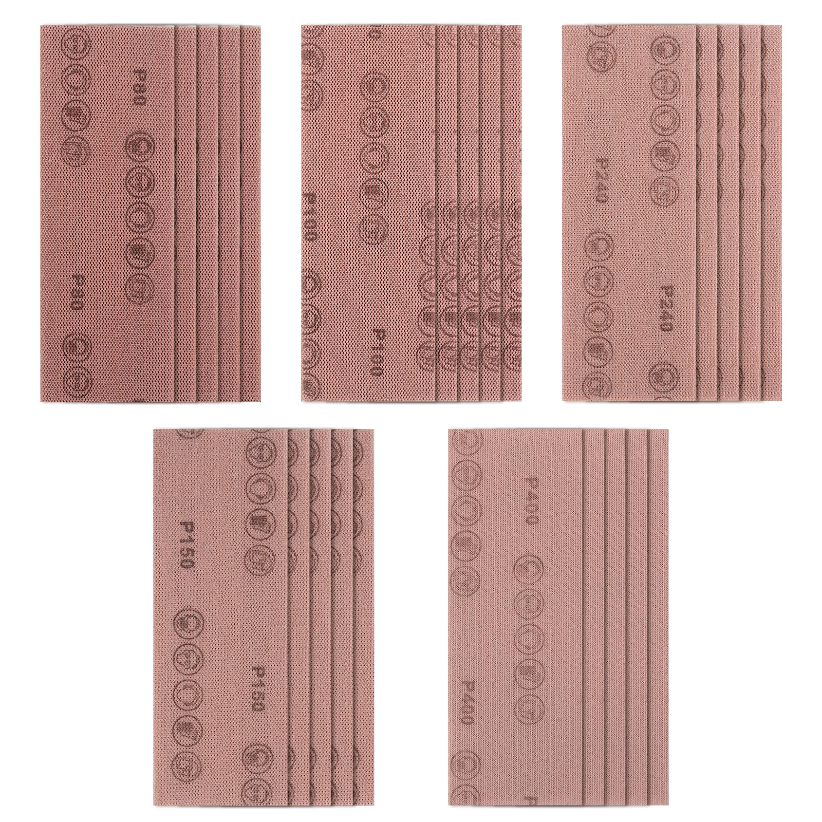 Viaky Mesh Sanding Sheets 25pcs, 70 x 198 mm Sandpaper Sheets 80 100 150 240 400 Assort Grit, Dust Free Anti-Blocking Mesh Sheet for Car Wood Furniture Floor Sanding Orbital Sander (2.76 x 7.8inch)