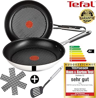 Tefal E89703 Jamie Oliver Pfanne 28 cm Induktion 3 TLG, BESTSELLER NR 1, Bratpfanne hoher Rand, Antihaft-beschichtet, Backofenofengeeignet, Spülmaschinenfest, hohe GLEITFÄHIGKEIT,FÜR ALLE HERDARTEN