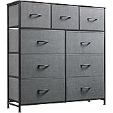 WLIVE 9-Drawer Dresser, Fabric Storage Tower for Bedroom, Hallway, Entryway, Closet, Tall Chest Organizer Unit with Fabric Bins, Steel Frame, Wood Top, Easy Pull Handle, Dark Grey