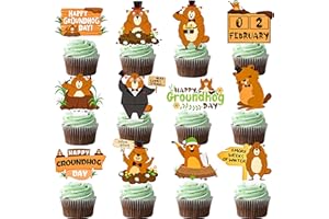 IPARTYFUN Happy Groundhog Day Cupcake Toppers Groundhog Party Decoration Groundhog Animal Theme Cupcake Picks Groundhog Birthday Party Decor for Spring Is Coming Baby Shower Supplies