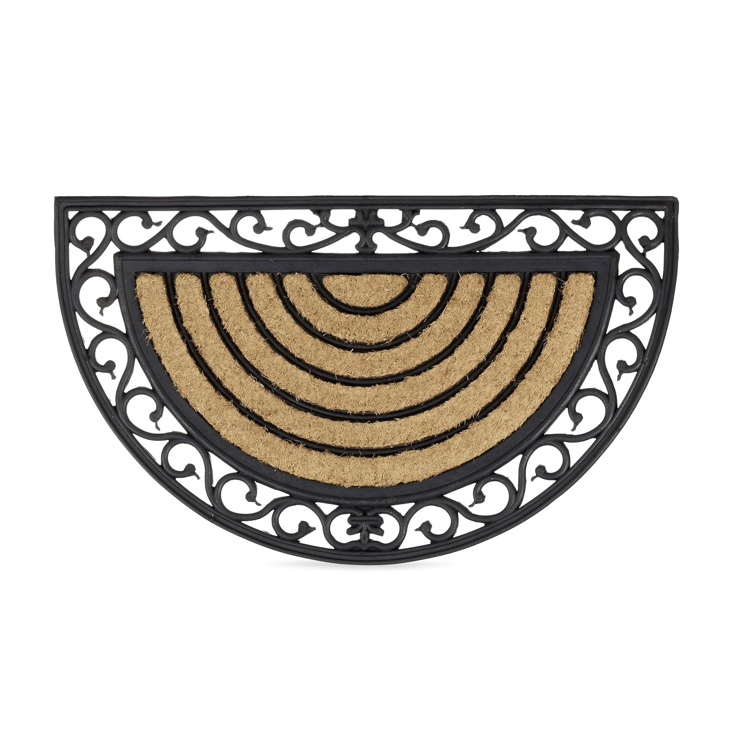 Relaxdays Coir Doormat SemiCircle Rubber Floor Mat with Stripes and