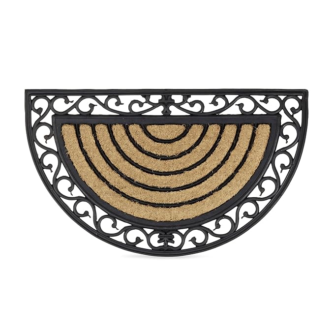 Relaxdays Coir Doormat SemiCircle Rubber Floor Mat with Stripes and