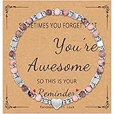 NICEIGHT Tiny Natural Stone Beaded Bracelets for Women Sometimes You Forget You're Awesome Inspirational Gifts Bracelets Mothers Day Graduation Christmas Birthday Gifts for Mom Friend Sister