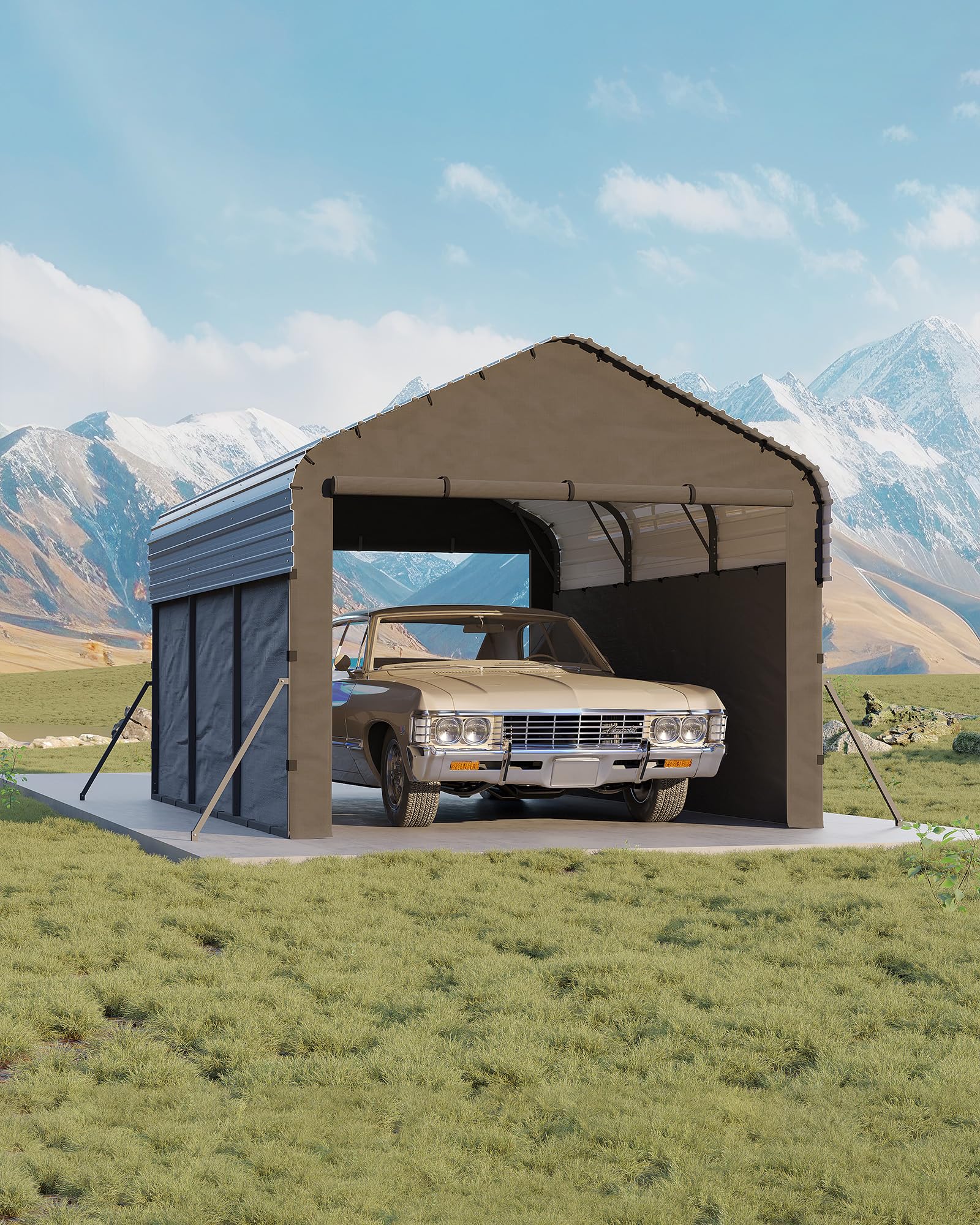 Photo 1 of Garvee 10'X15'X9' Metal Carport, Enclosed Car Ports with Heavy Duty Steel Frame and 220 g Tarp, All-Weather Carport, for Sedans, Boats, and Tractors