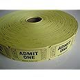 2000 Yellow Admit One Single Roll Consecutively Numbered Raffle Tickets