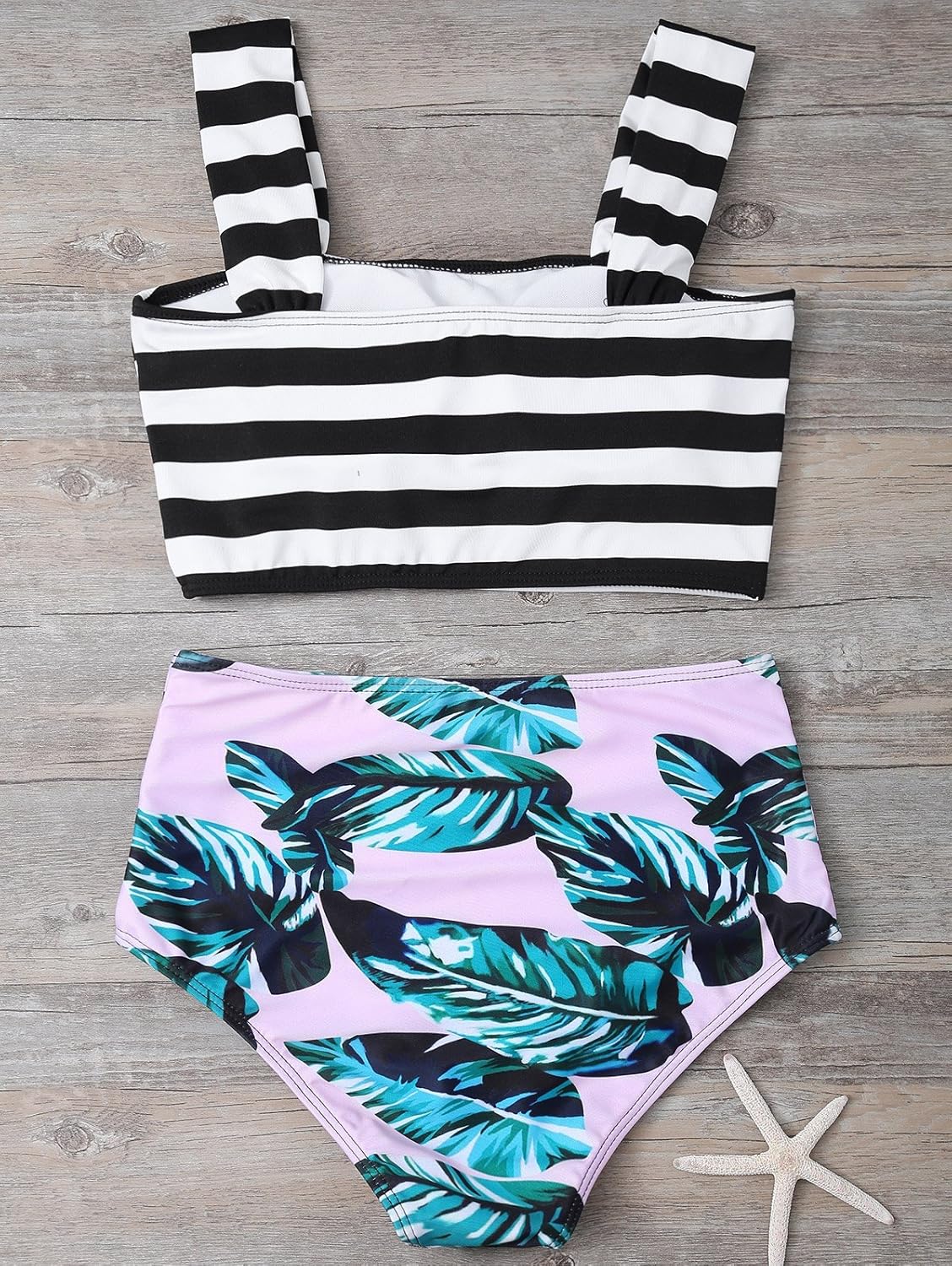 hannea tropical print high waisted bikini with crop top